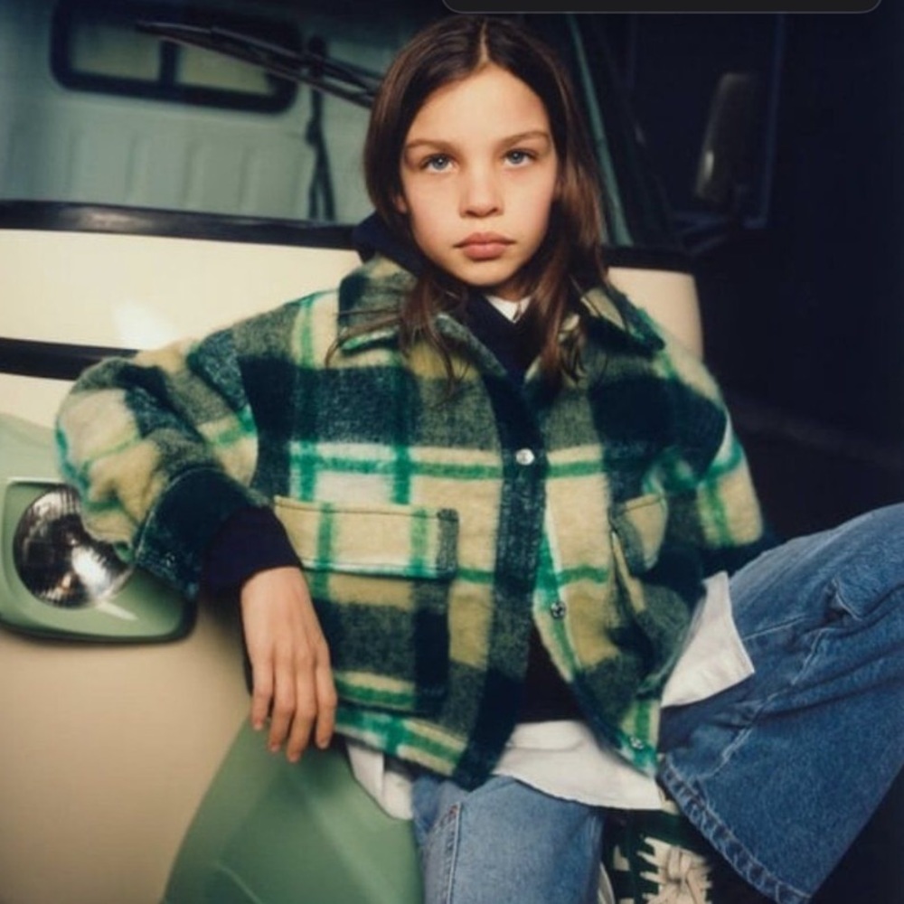 NWT Zara green & white plaid crop overshirt